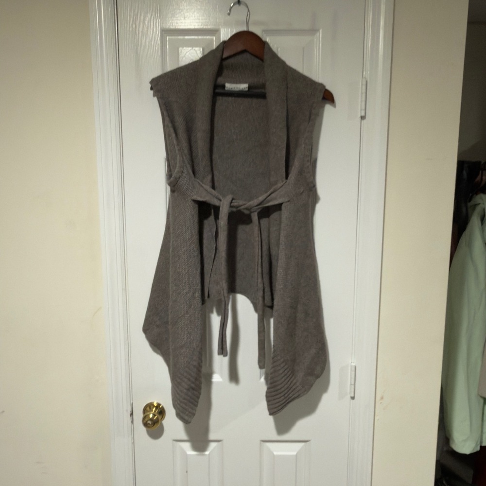 Bryn Walker Gray Wool Cashmere Blend Draped Belted Vest Cardigan Size M